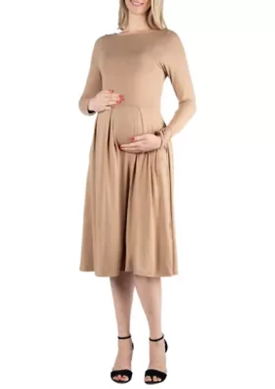 Midi Length Fit N Flare Pocket Maternity Dress