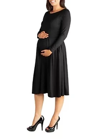 Midi Length Fit N Flare Pocket Maternity Dress
