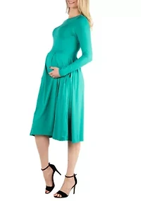 Midi Length Fit N Flare Pocket Maternity Dress