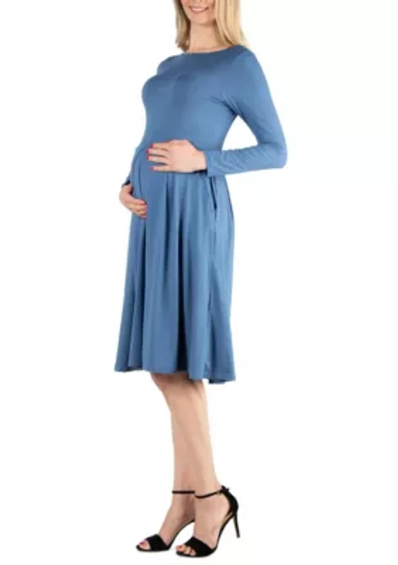 Midi Length Fit N Flare Pocket Maternity Dress