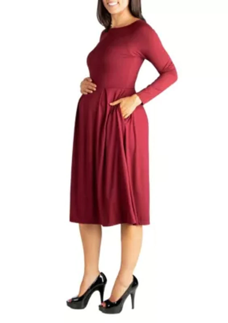 Midi Length Fit N Flare Pocket Maternity Dress
