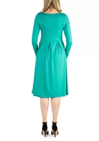 Midi Length Fit N Flare Pocket Maternity Dress