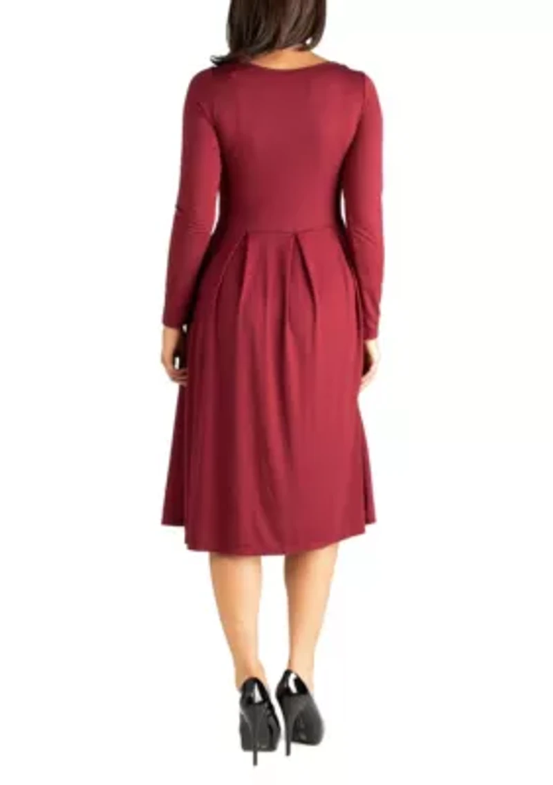 Midi Length Fit N Flare Pocket Maternity Dress