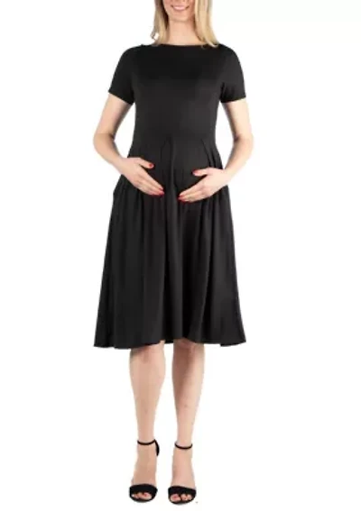 Maternity Midi Dress with Short Sleeve and Pocket Detail
