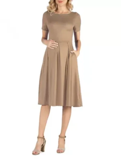 Maternity Midi Dress with Short Sleeve and Pocket Detail