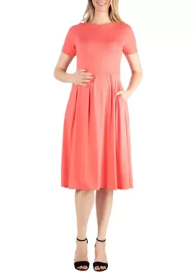 Maternity Midi Dress with Short Sleeve and Pocket Detail