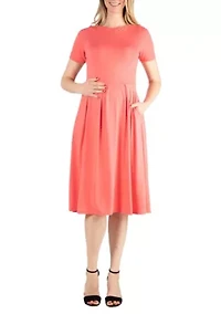 Maternity Midi Dress with Short Sleeve and Pocket Detail