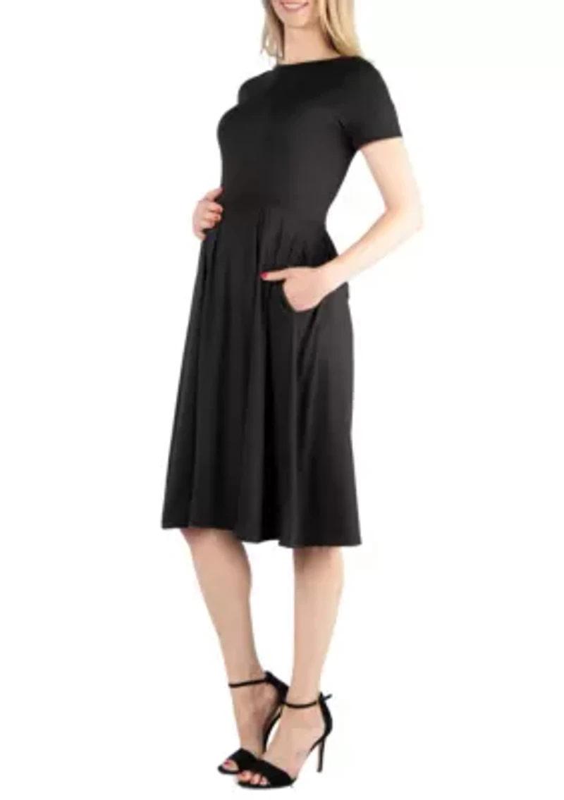 Maternity Midi Dress with Short Sleeve and Pocket Detail