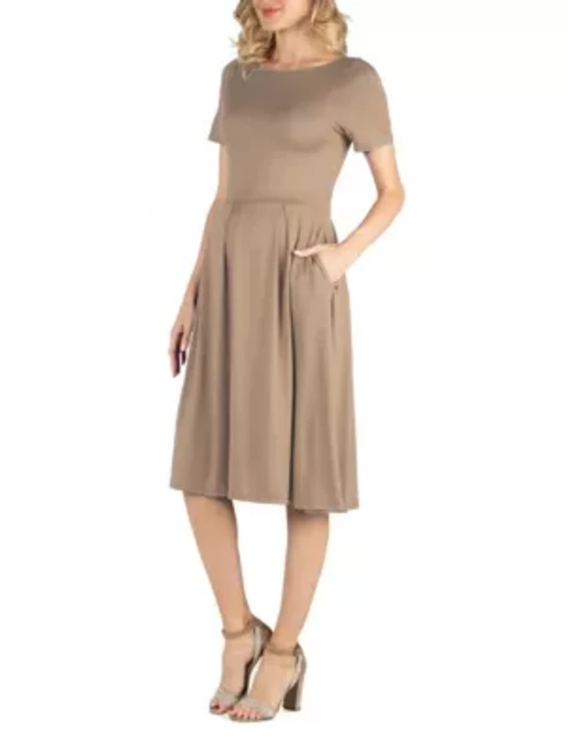 Maternity Midi Dress with Short Sleeve and Pocket Detail