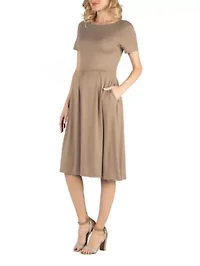 Maternity Midi Dress with Short Sleeve and Pocket Detail