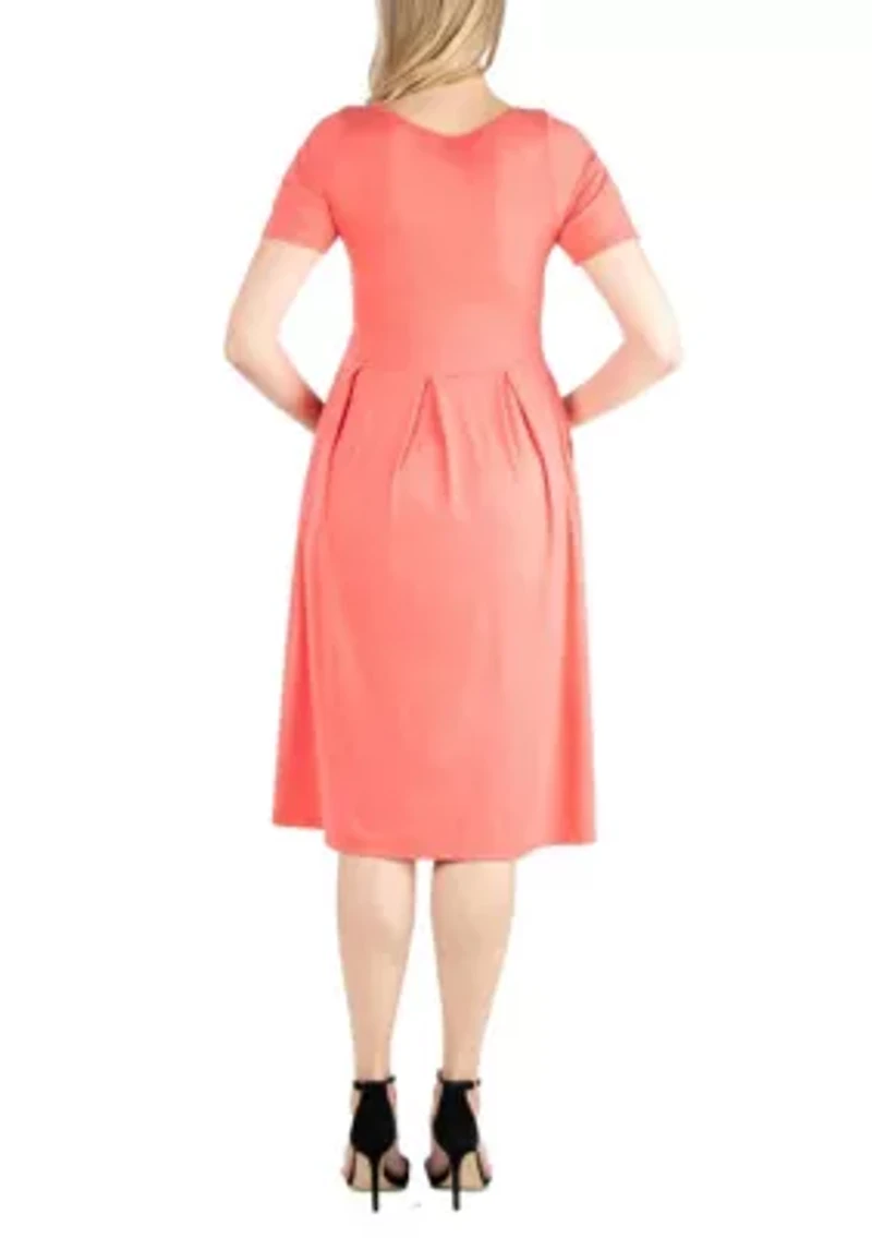 Maternity Midi Dress with Short Sleeve and Pocket Detail