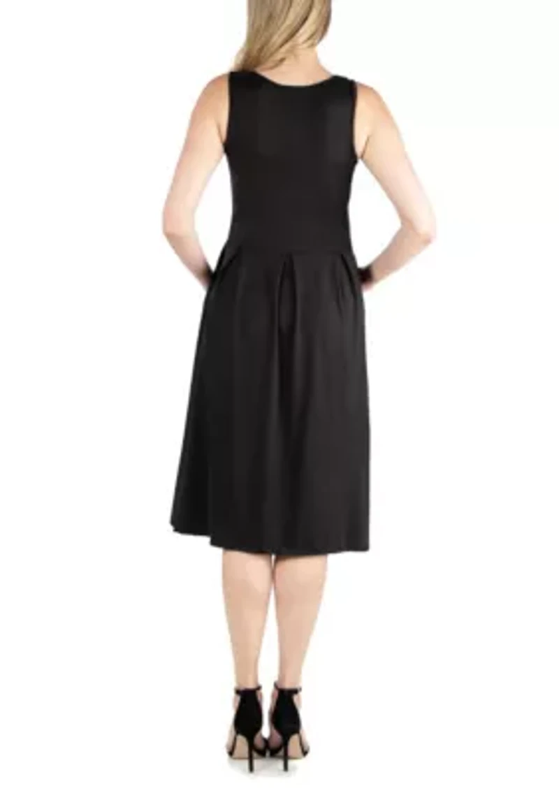 Fit and Flare Sleeveless Maternity Midi Dress with Pockets