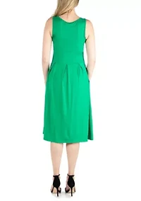 Fit and Flare Sleeveless Maternity Midi Dress with Pockets