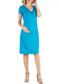 Faux Wrapover Maternity Dress with Cap Sleeves