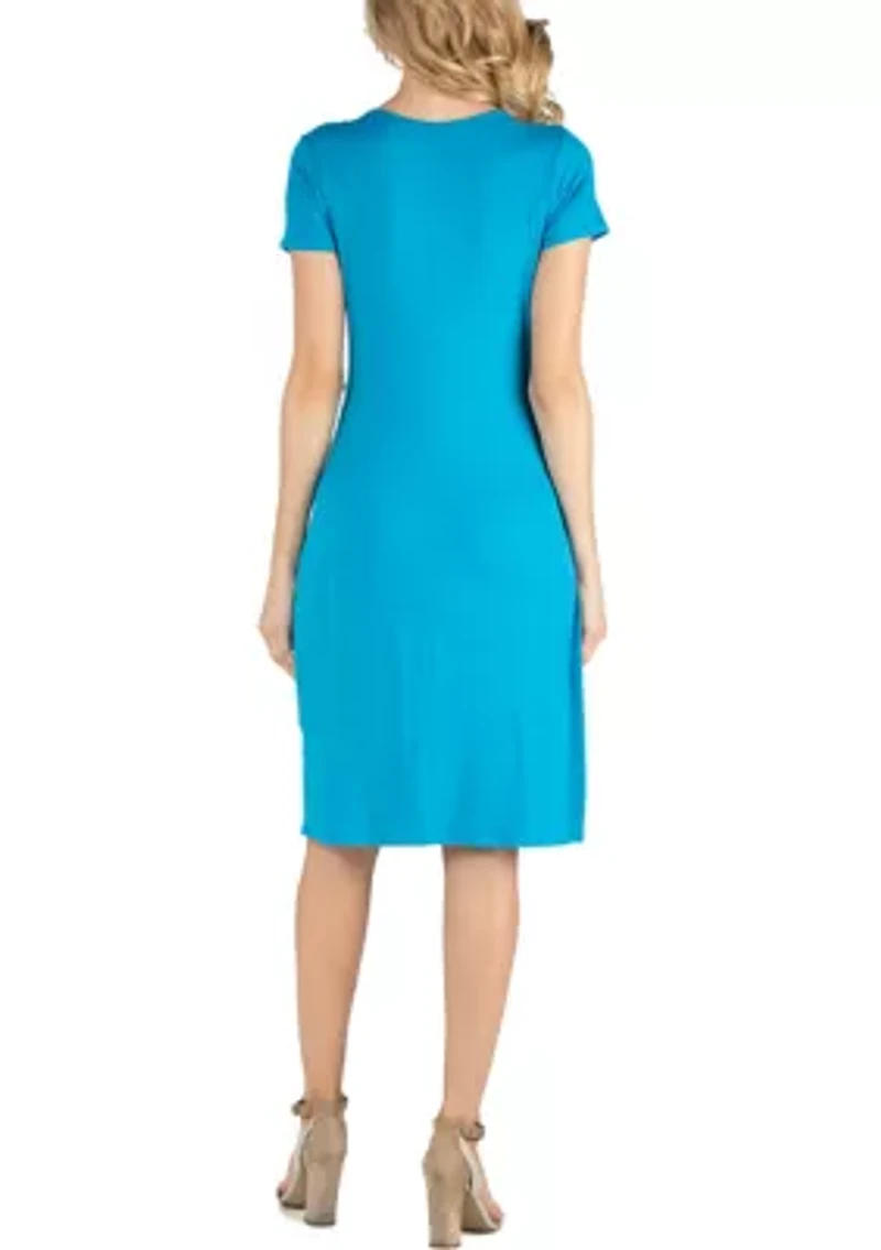 Faux Wrapover Maternity Dress with Cap Sleeves