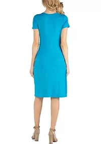 Faux Wrapover Maternity Dress with Cap Sleeves
