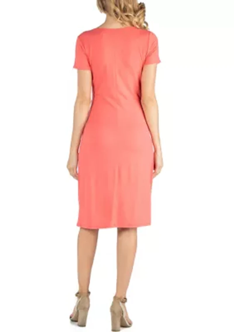 Faux Wrapover Maternity Dress with Cap Sleeves