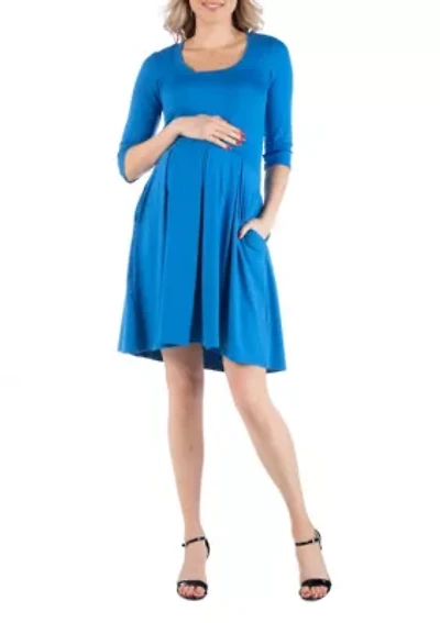 Fit and Flare Scoop Neck Maternity Dress