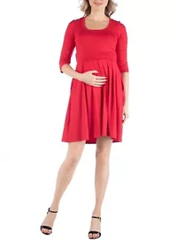 Fit and Flare Scoop Neck Maternity Dress