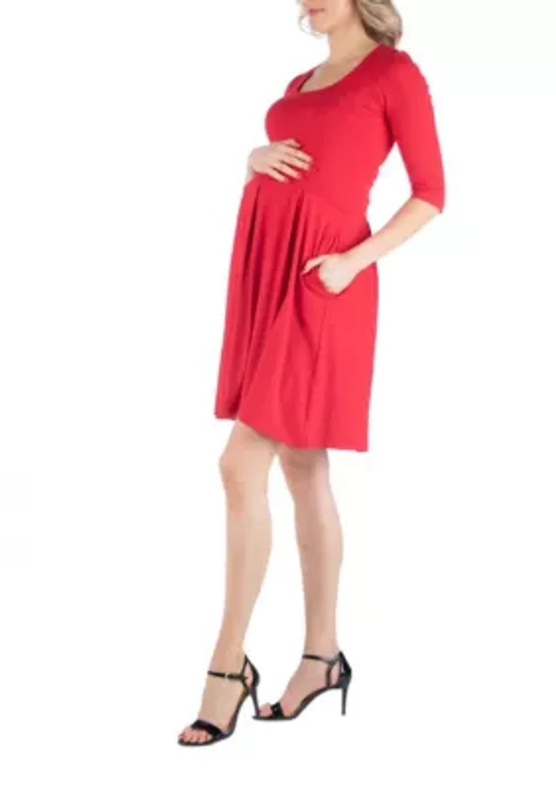 Fit and Flare Scoop Neck Maternity Dress