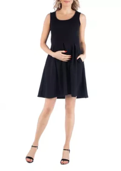 Sleeveless Pleated Maternity Dress with Pockets