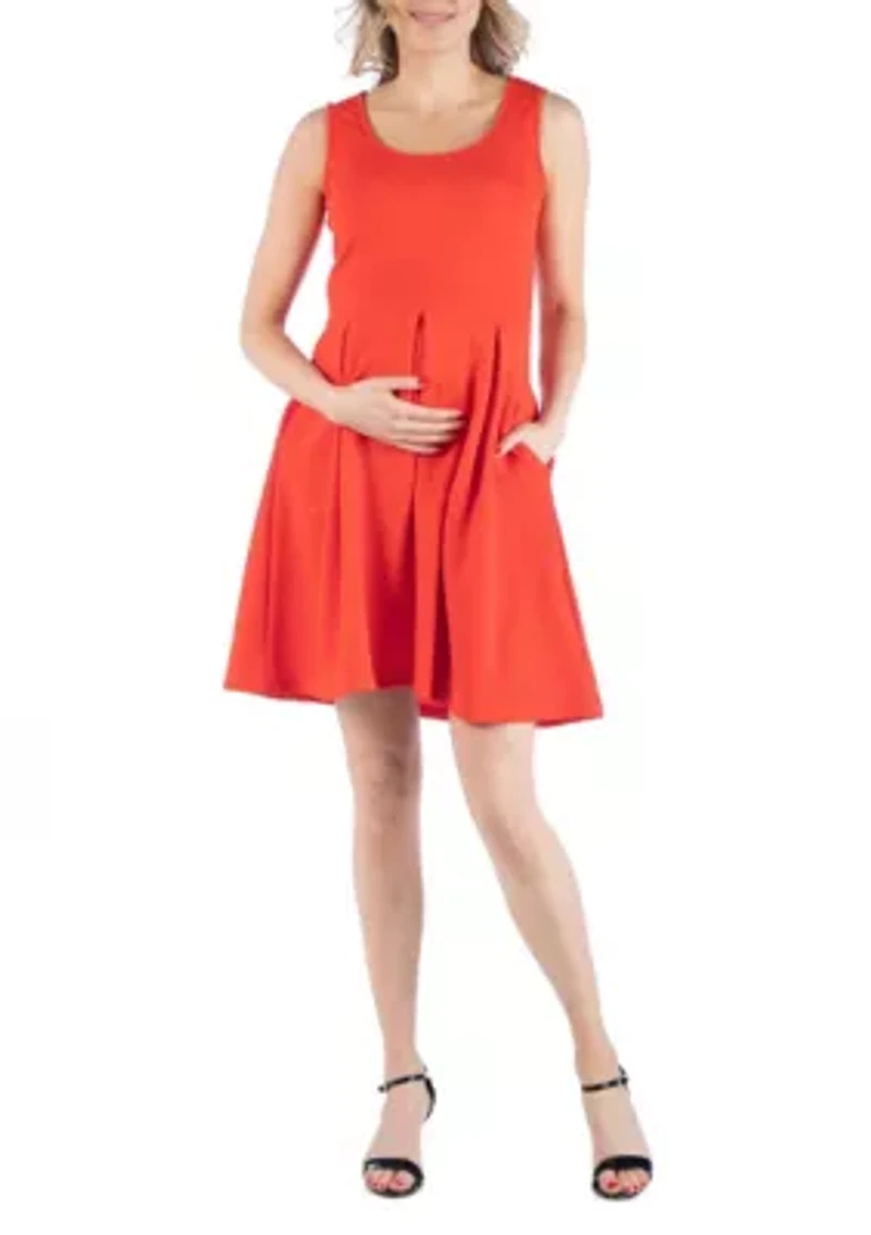 Sleeveless Pleated Maternity Dress with Pockets