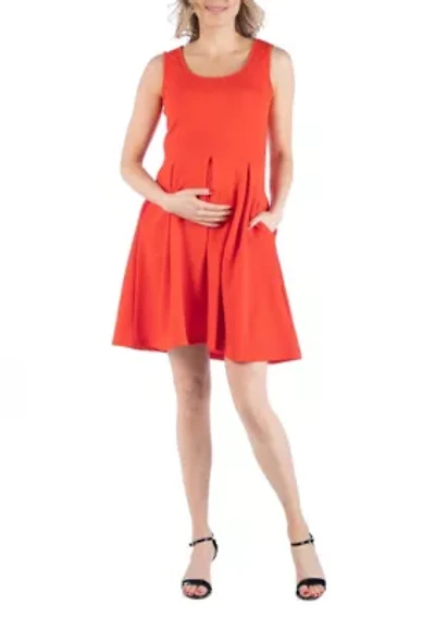 Sleeveless Pleated Maternity Dress with Pockets