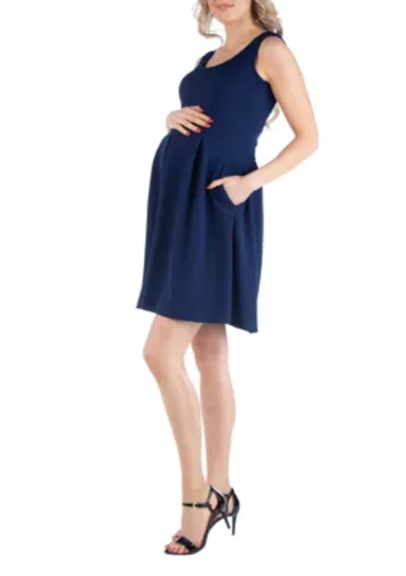 Sleeveless Pleated Maternity Dress with Pockets