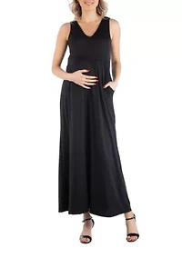 Maxi Maternity Sleeveless Dress with Pockets
