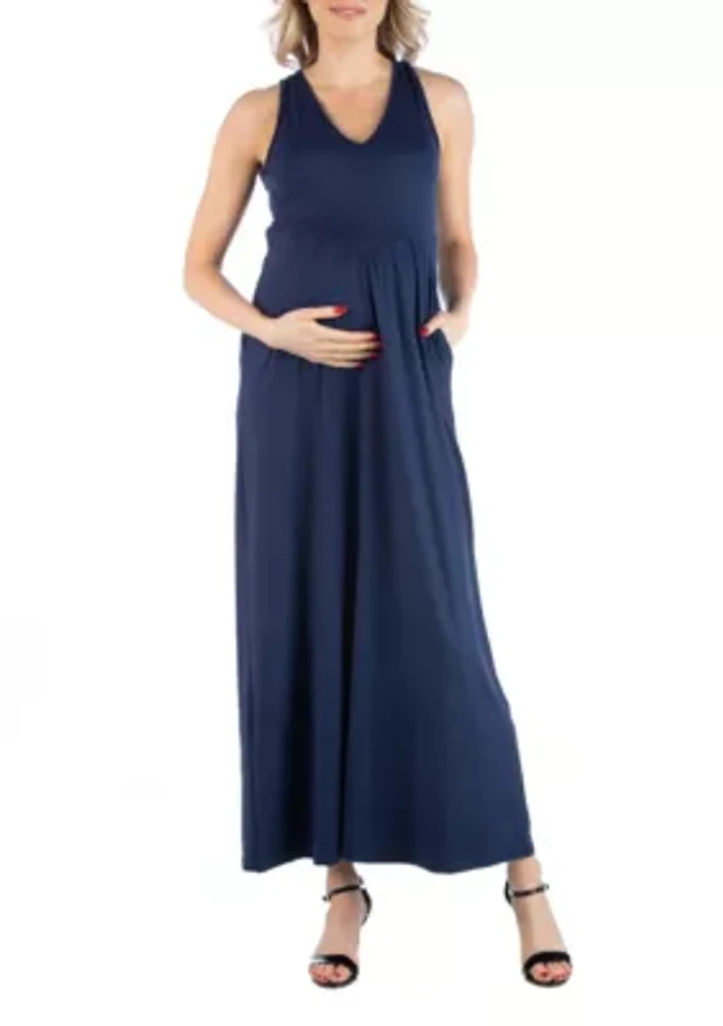 Maxi Maternity Sleeveless Dress with Pockets