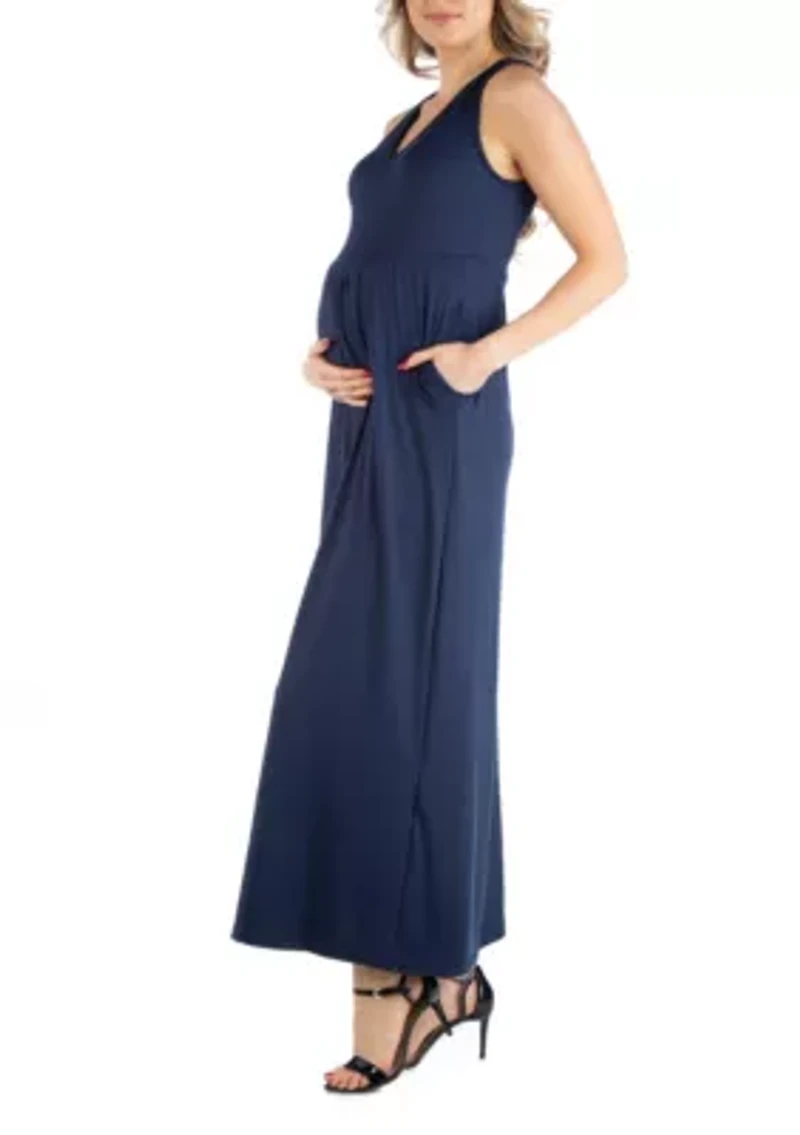 Maxi Maternity Sleeveless Dress with Pockets