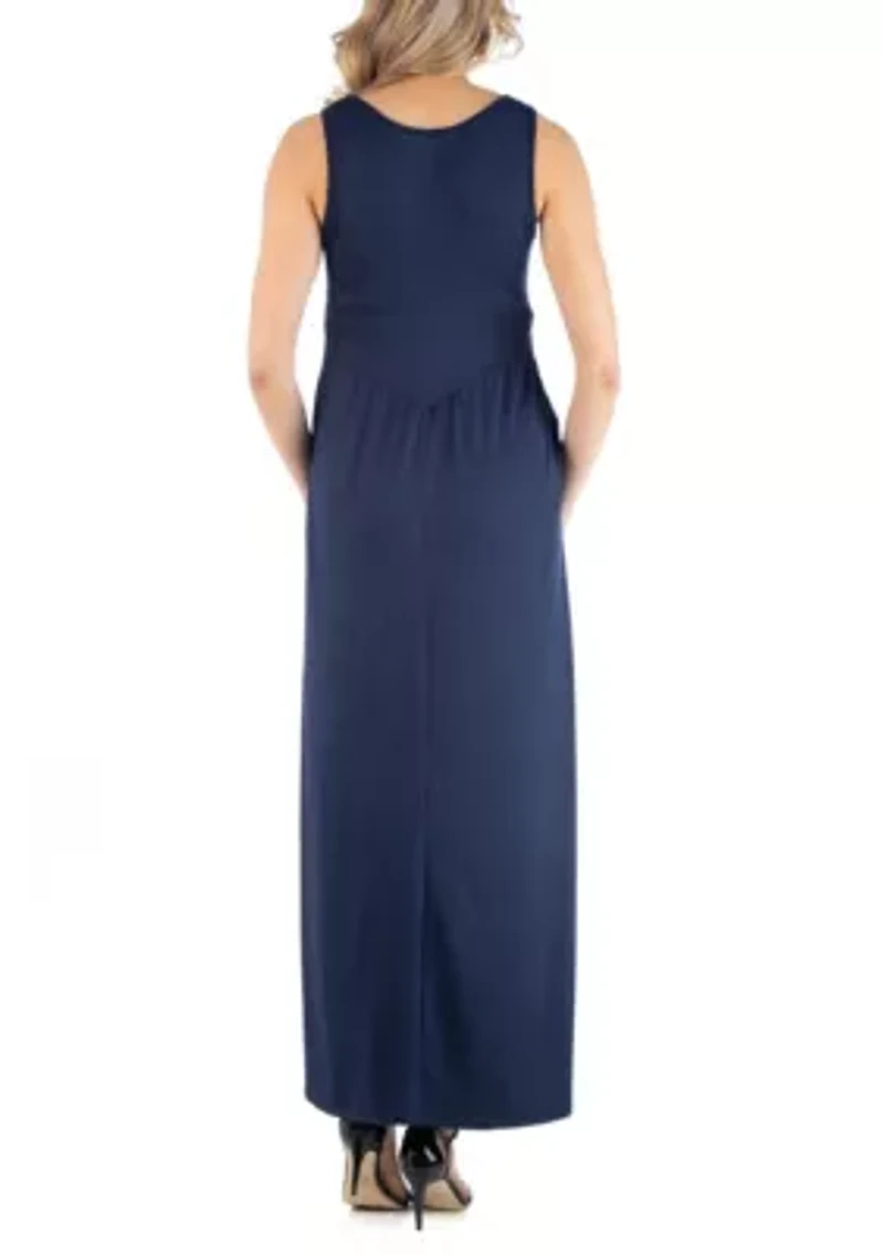 Maxi Maternity Sleeveless Dress with Pockets