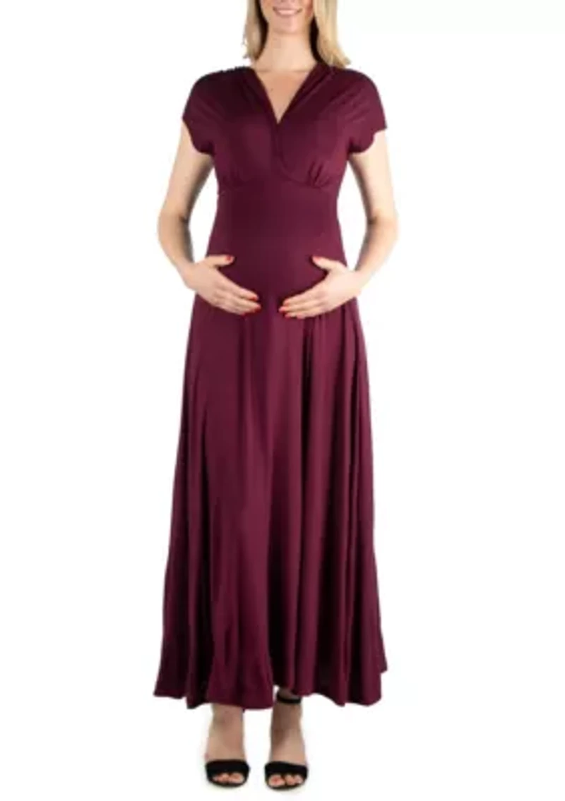 Cap Sleeve V Neck Maternity Maxi Dress