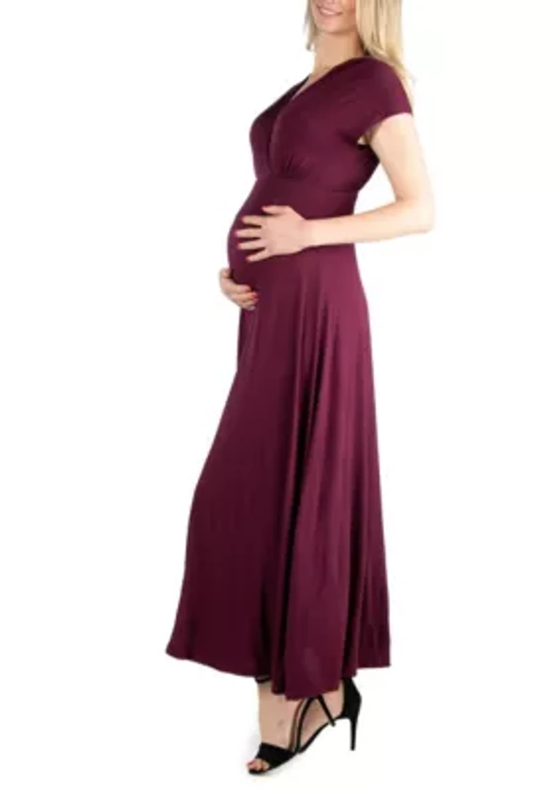 Cap Sleeve V Neck Maternity Maxi Dress