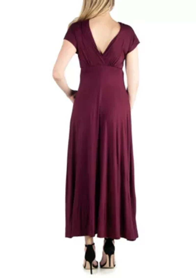 Cap Sleeve V Neck Maternity Maxi Dress