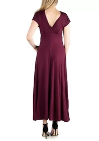 Cap Sleeve V Neck Maternity Maxi Dress