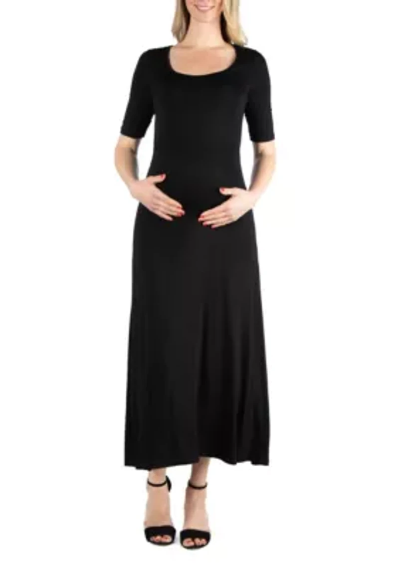 Casual Maternity Maxi Dress With Sleeves