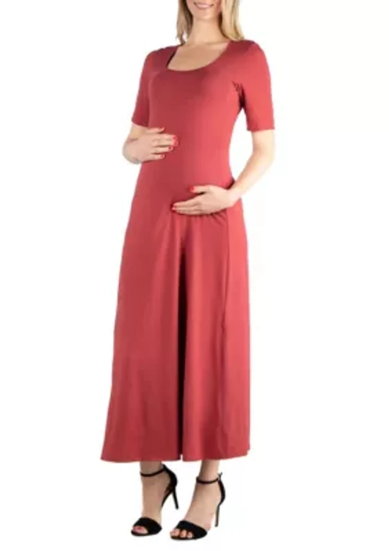 Casual Maternity Maxi Dress With Sleeves