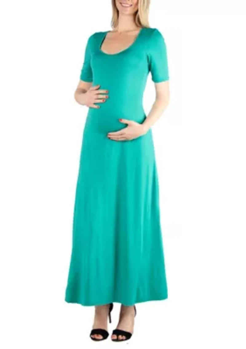 Casual Maternity Maxi Dress With Sleeves