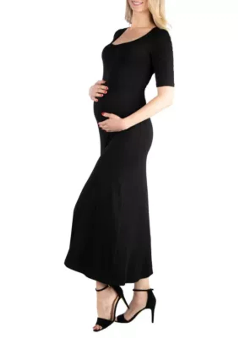 Casual Maternity Maxi Dress With Sleeves