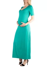 Casual Maternity Maxi Dress With Sleeves