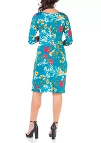 Floral Maternity Elbow Sleeve Ruched Knee Length Dress