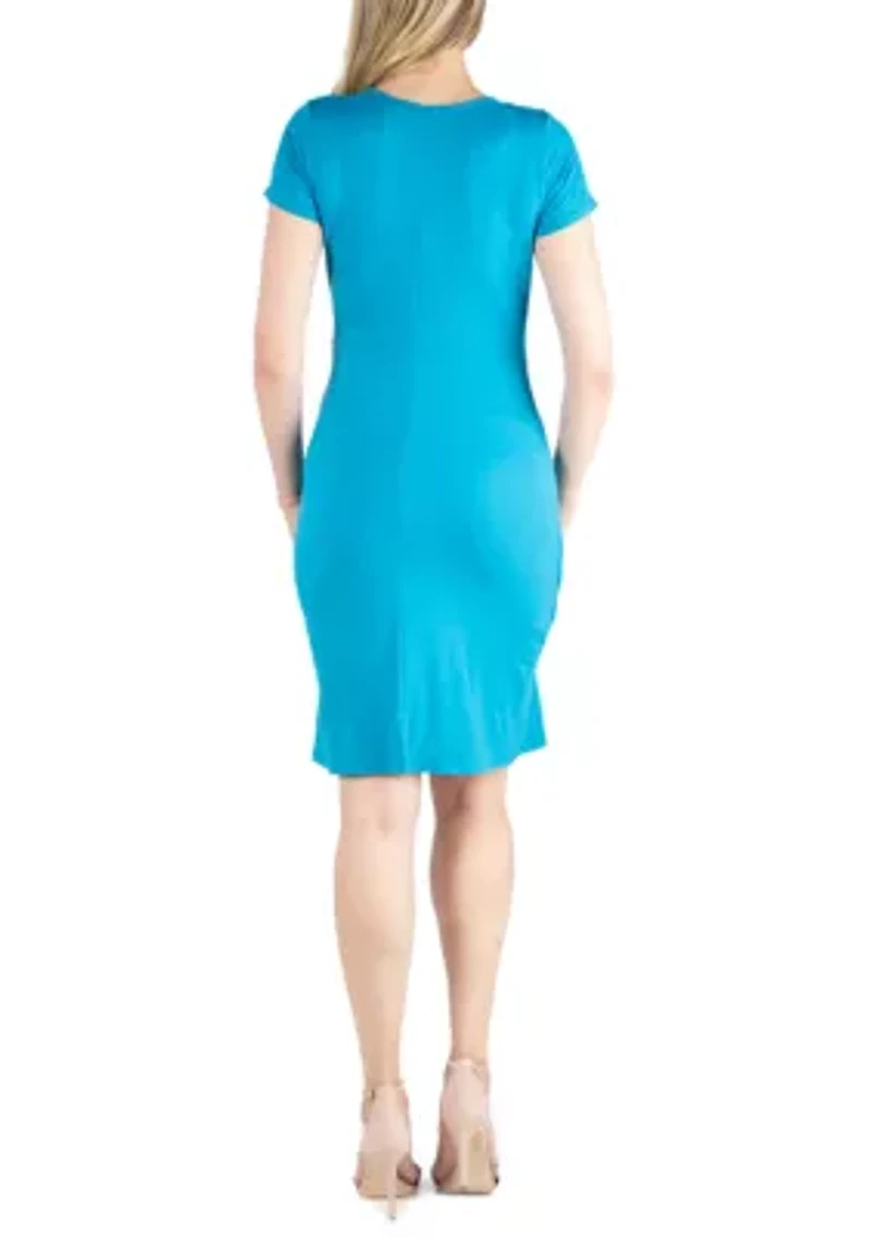 Maternity Short Sleeve V Neck Faux Wrap Dress