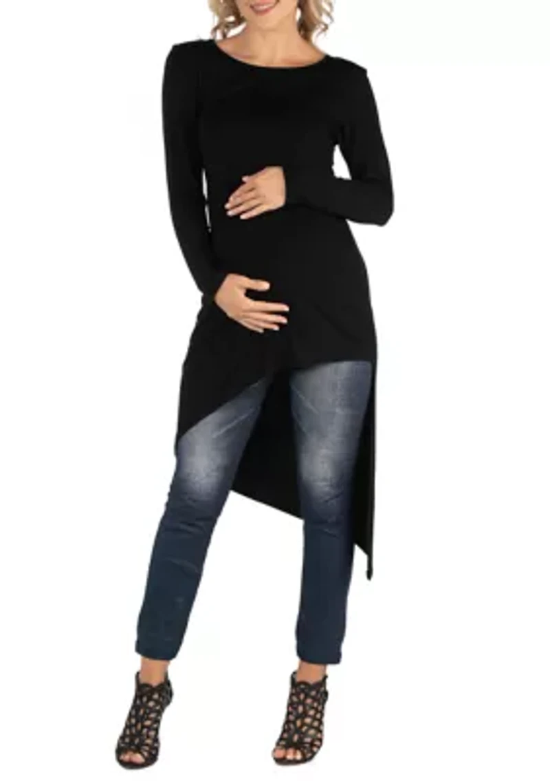 Maternity Full Length Long Sleeve Asymmetric Hem Top