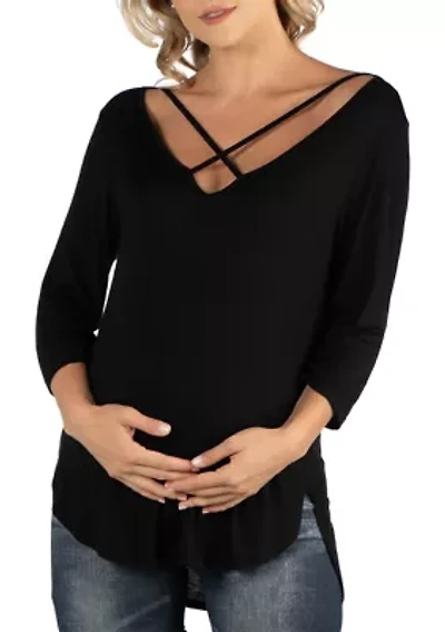 Maternity V-Neck 3/4 Sleeve Strappy Tunic Top