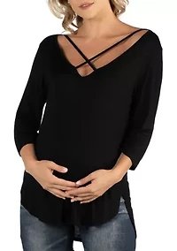 Maternity V-Neck 3/4 Sleeve Strappy Tunic Top