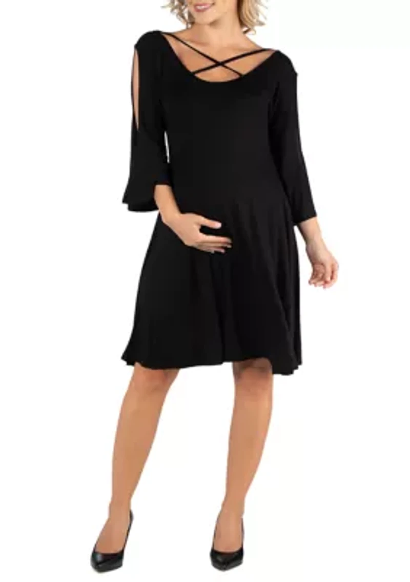 Women's Maternity Knee Length Cold Shoulder Dress