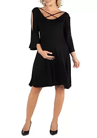 Women's Maternity Knee Length Cold Shoulder Dress