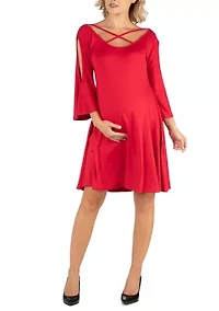 Women's Maternity Knee Length Cold Shoulder Dress