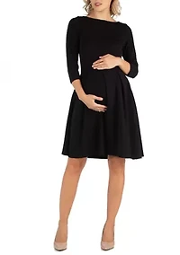 Maternity Knee Length Fit and Flare Dress With Pockets